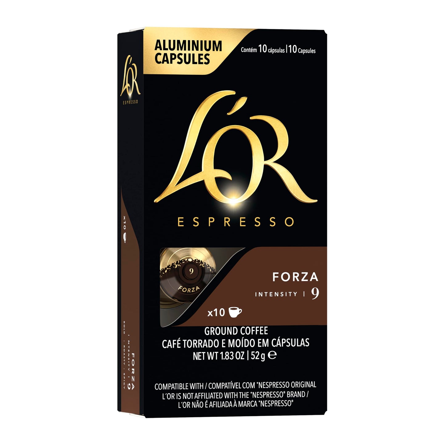 LOR Espresso Capsules  10 Count Forza  Single-Serve Aluminum Coffee Capsules Compatible with the LOR BARISTA System & *Nespresso Original Machines  10 Count (Pack of 1)