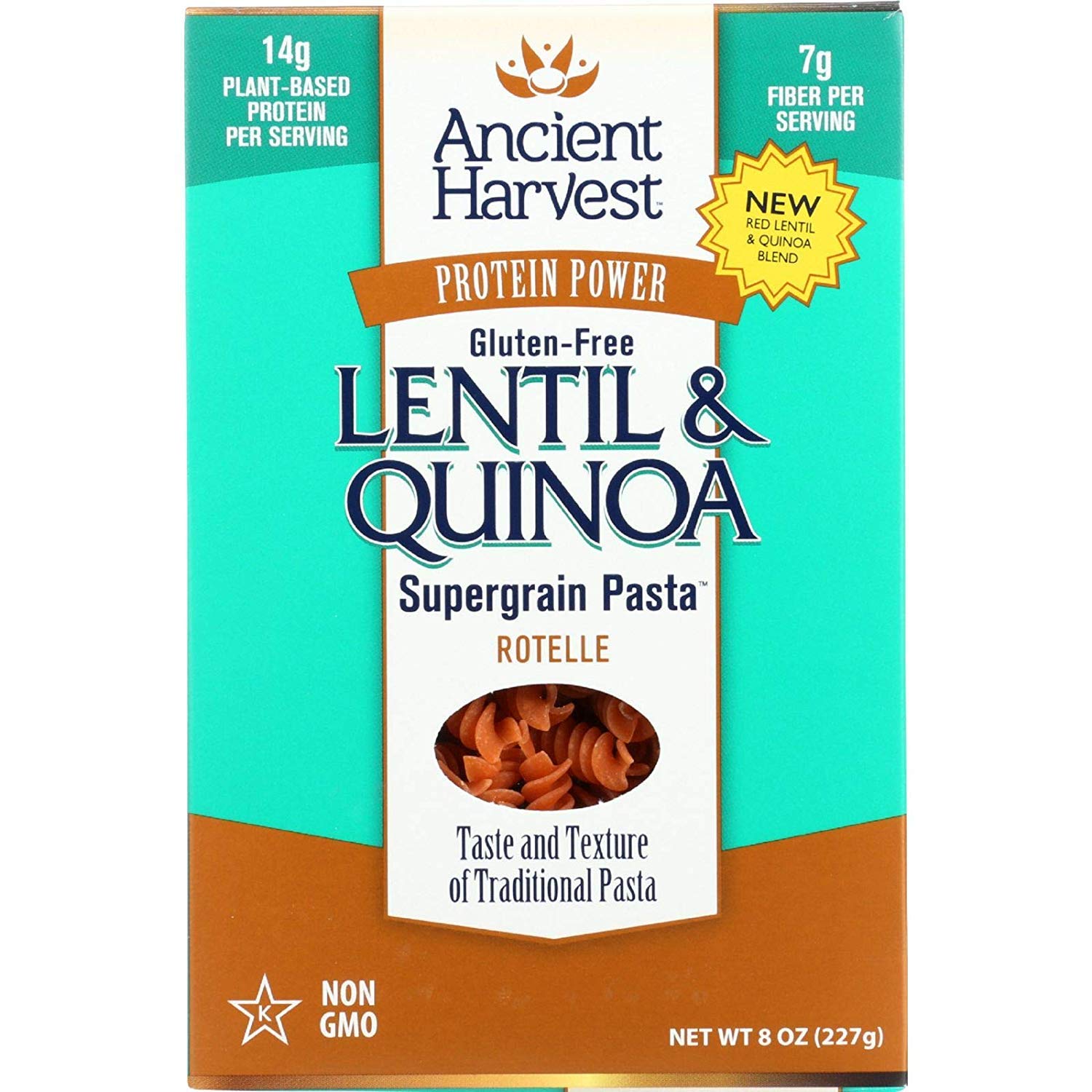 Ancient Harvest Pasta - Supergrain - Red Lentil and Quinoa Rotelle - Gluten Free - 8 oz - case of 6