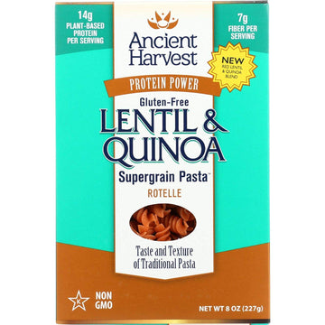 Ancient Harvest Pasta - Supergrain - Red Lentil and Quinoa Rotelle - Gluten Free - 8 oz - case of 6