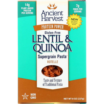 Ancient Harvest Pasta - Supergrain - Red Lentil and Quinoa Rotelle - Gluten Free - 8 oz - case of 6