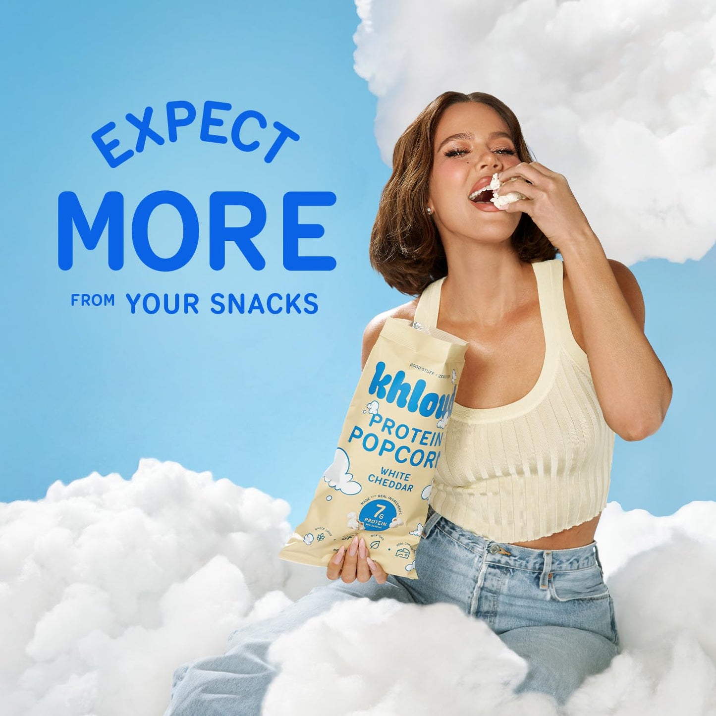 Khloud Protein Popcorn - White Cheddar - 7g Protein Snacks for mature-themeds & Kids - Flavored Popcorn Made with Real Ingredients & Milk Protein Isolate - Non-GMO  Gluten-Free  Kosher  4oz - 4PK