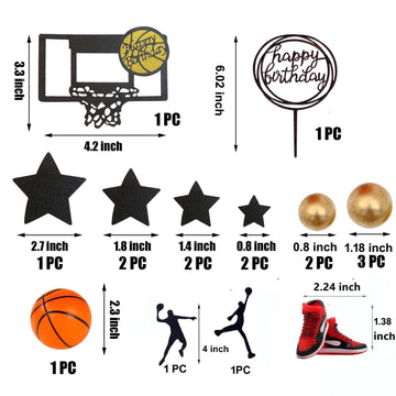 Basketball Cake Topper, 19Pcs Basketball Cake Toppers For Boys Men With Sneaker Ball Decorations Happy Birthday Cake Toppers, Ba