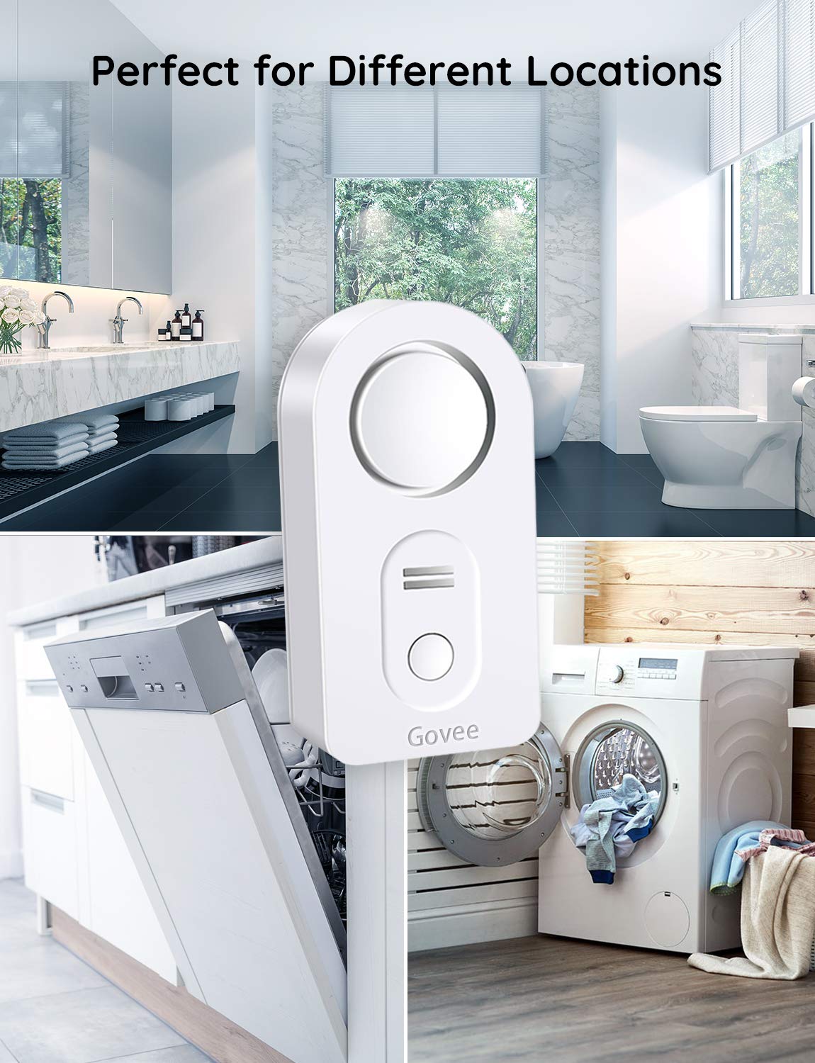 Govee Water Leak Detectors 5 Pack, 100Db Adjustable Audio Alarm Sensor, Sensitive Leak And Drip Alert, For Kitchen Bathroom Base