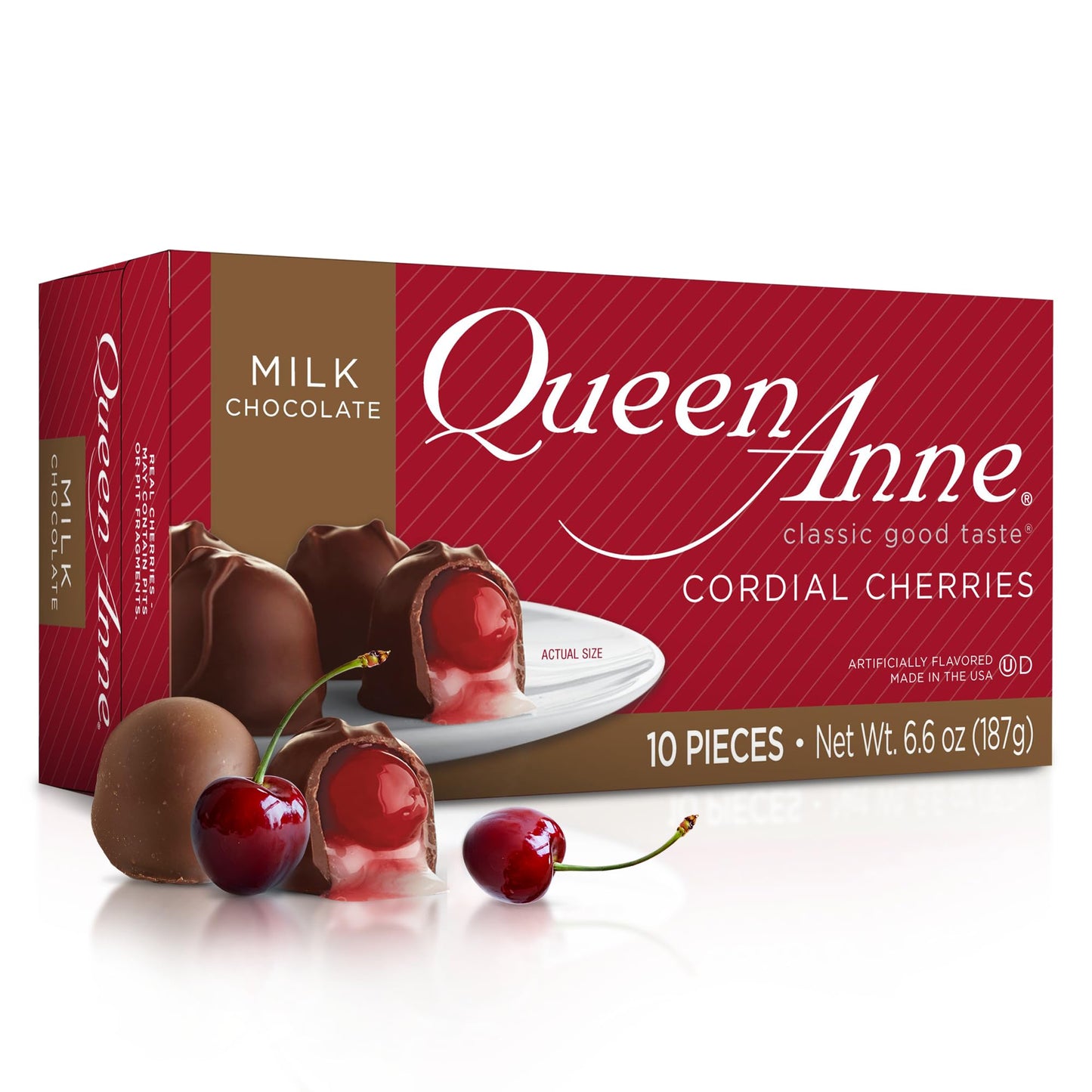 Queen Anne Milk Chocolate Covered Cordial Cherries | 6.6 oz | 10 Piece Gift Box | Whole Maraschino Cherry Creamy Filled Liquid C