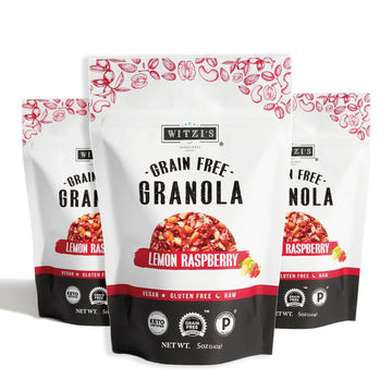 Witzi's Grain Free Granola, Lemon Raspberry, 5oz (Pack of 3), Made with Almonds, Lemons & Raspberries, Vegan, Keto, Gluten Free,