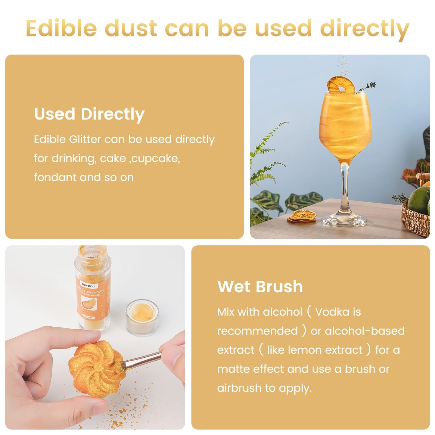 Gold Edible Glitter For Cocktails, 15G Food-Grade Gold Luster Dust Edible Shimmer Powder For Drinks,Cakes,Baking,Party Decoration ?