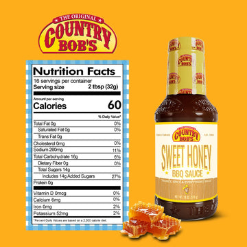 Country Bobs BBQ Sauce - Sweet Honey Barbecue Sauce for Meat, Chicken, Fish & Pork, Gluten Free, 18oz, Pack of 1