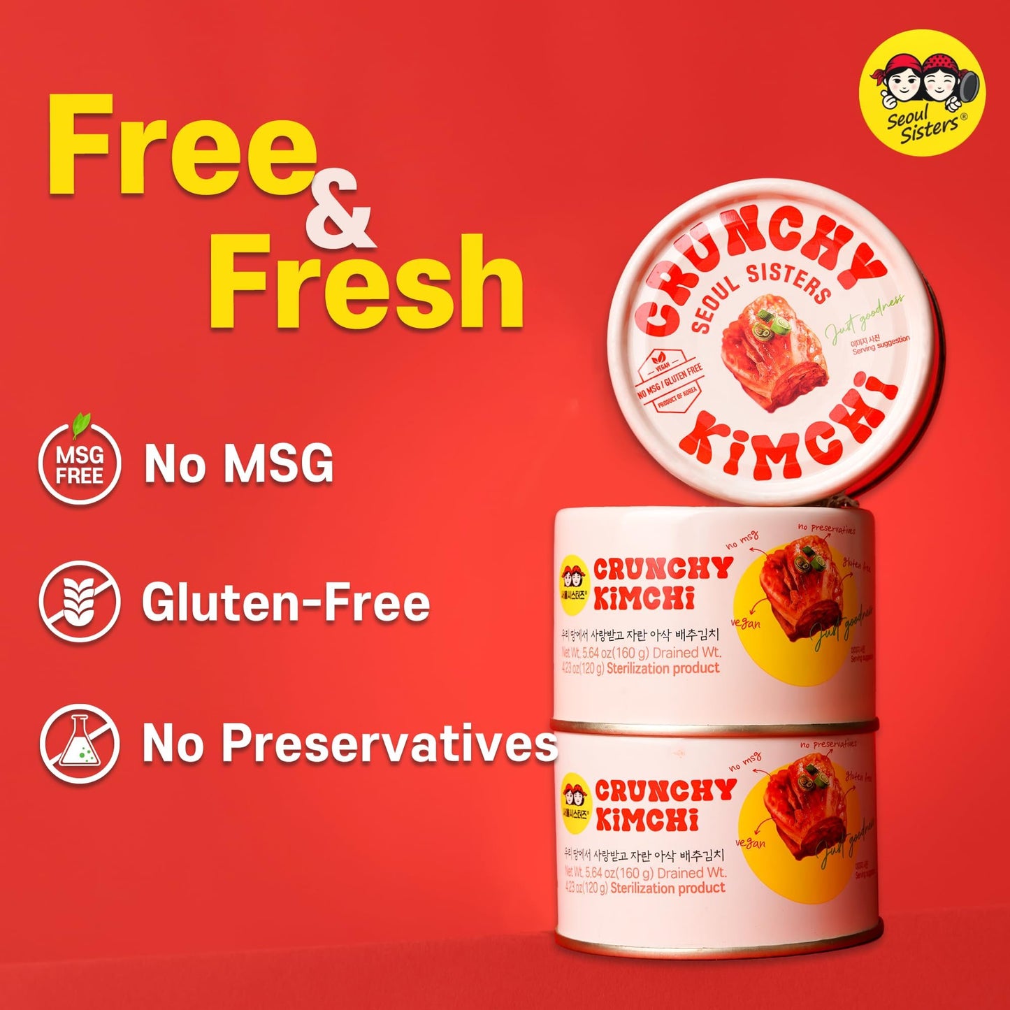Seoul Sisters Korean Kimchi - Naturally Fermented, Msg-Free, Vegan, Non-Gmo, Corn Syrup-Free Canned Kimchi (6 Ea, Original Napa