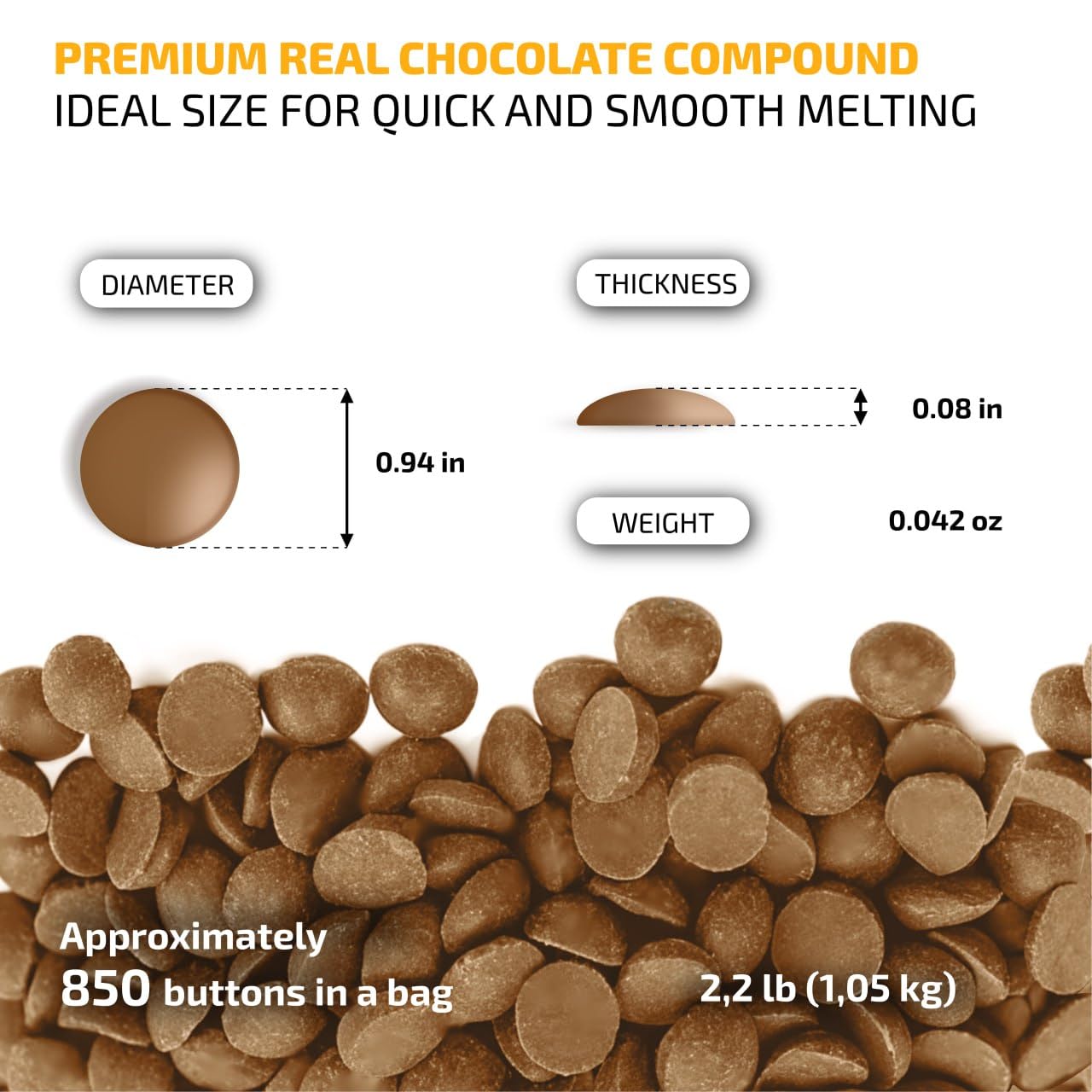 Oldsoul Chocolate Compound Buttons 2.2 Lb | Milk Chocolate 8% Real Cocoa | Smooth Melting | Perfect For Baking & Desserts (2.2 L