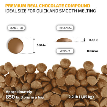 Oldsoul Chocolate Compound Buttons 2.2 Lb | Milk Chocolate 8% Real Cocoa | Smooth Melting | Perfect For Baking & Desserts (2.2 L