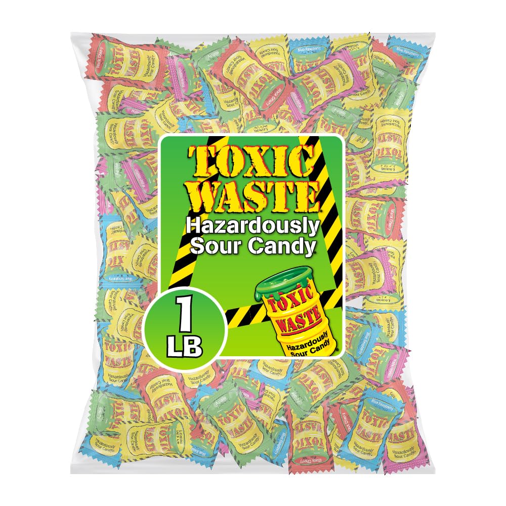 TOXIC WASTE | 1 Pound Bag Assortment of Toxic Waste Sour Candy - 5 Flavors: Apple, Watermelon, Lemon, Blue Raspberry, and Black 