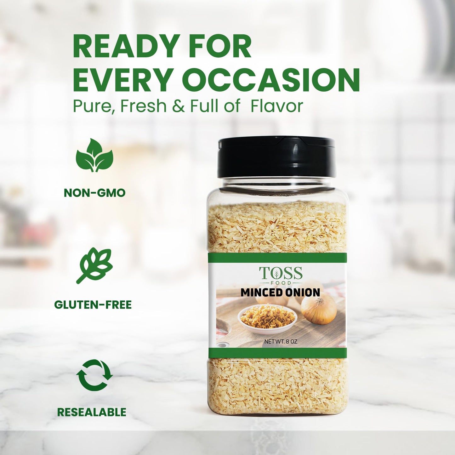 Toss Minced Onion Flakes Dehydrated Onions 8 Ounces,Chopped Dried Onion Flake, Perfect For Stews, Soups, Sauces, Meat, Marinades, Rubs And Dressings