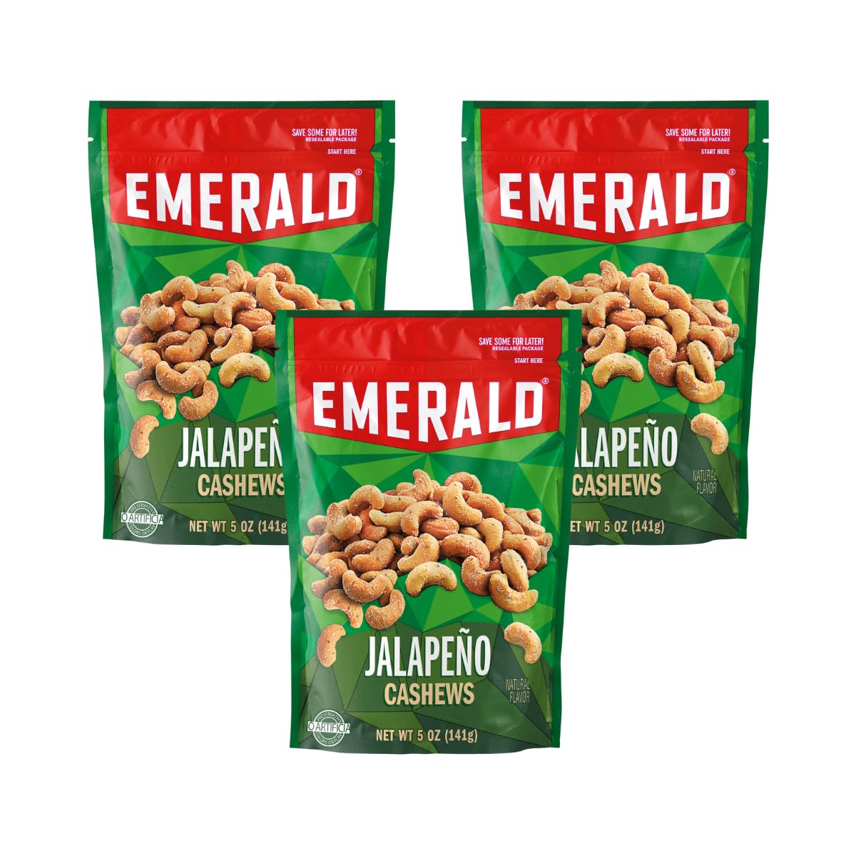 Emerald Jalapeno Cashews, 5 Oz Resealable Bag, Pack of 4, Model 1030093366