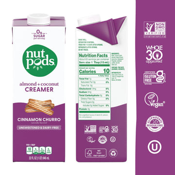 Nutpods Unsweetened Cinnamon Churro Dairy-Free Coffee Creamer - 32Oz 3-Pack