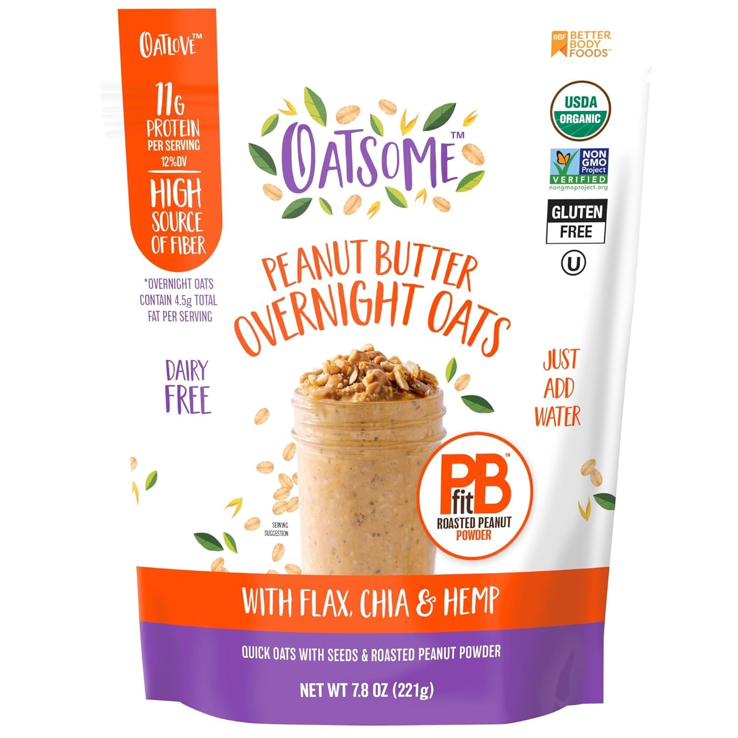Oatsome PBfit Overnight Oats, Peanut Butter Flavor, Gluten Free, 11g Protein, 7.8 oz