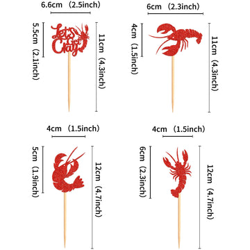 Ercadio 24 Pack Crawfish Cupcake Toppers Red Glitter Lobster Cupcake Picks Ocean Lobster Theme Party Baby Shower Birthday Party