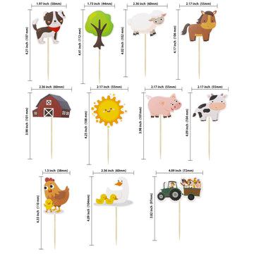 Gyufise 55Pcs Farm Animals Cupcake Toppers Chicken Sheep Pig Horse Cow Dog Cupcake Picks Barn Animals Baby Shower Kids Birthday