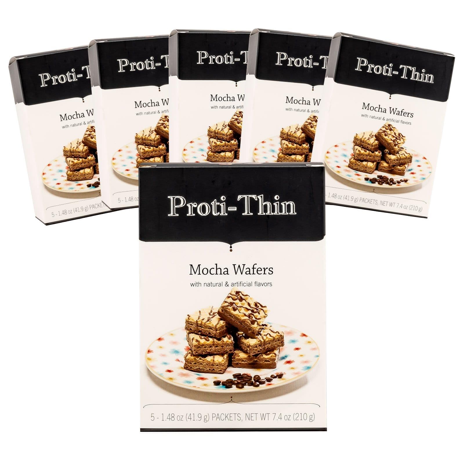 Proti-Thin High Protein Mocha Wafer Squares, 15G Protein, Low Calorie, Low Sugar, Aspartame Free, Diet Wafer Bars, Healthy Snack, 2 Wafers Per Serving, 5 Count Box (6 Boxes - Save 10%)