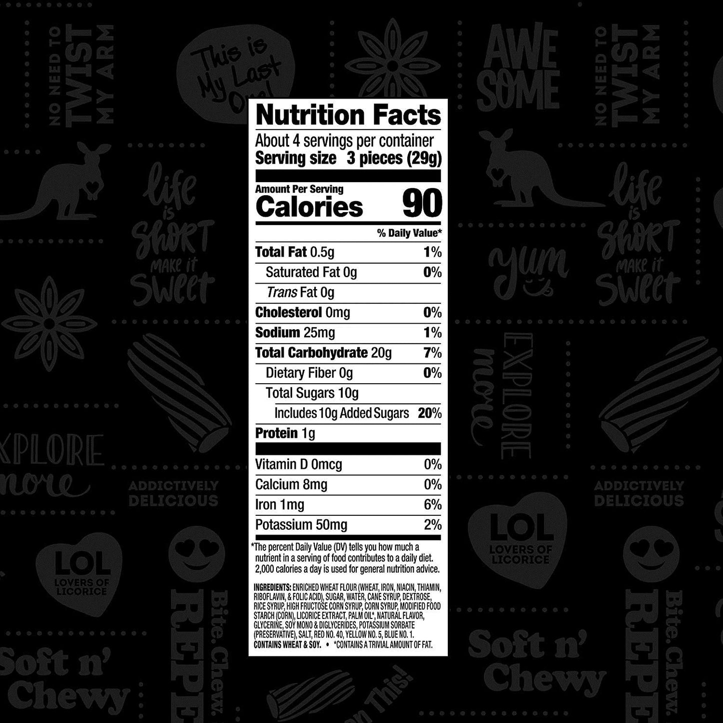 Wiley Wallaby Classic Black Licorice, 4 Ounce Bags, 16 Count