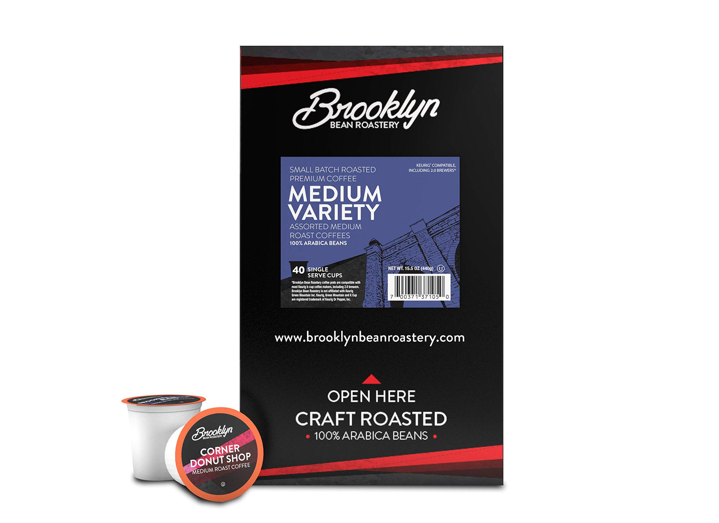 Brooklyn Beans Coffee Pods Medium Roast Variety Pack, 40 Count, Compatible with 2.0 Keurig K Cup malt-inspired