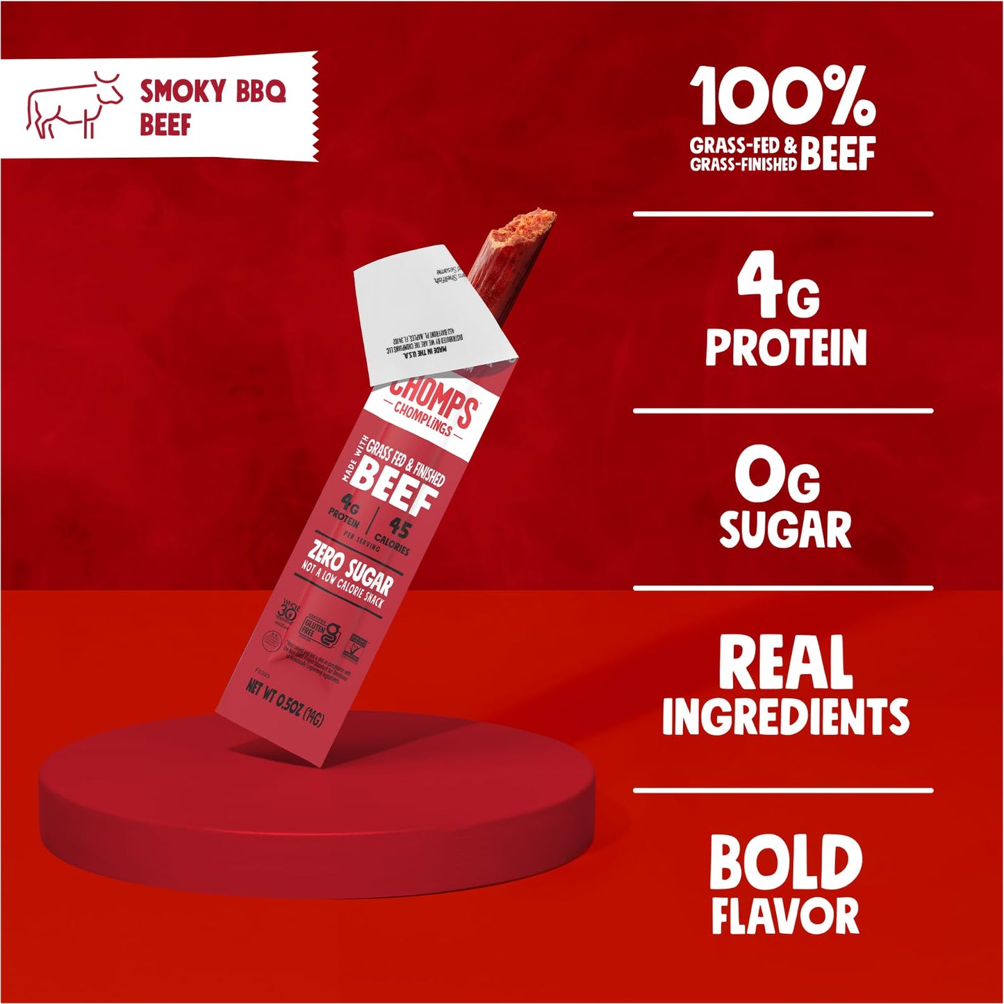 Chomps Beef Jerky Snack Sticks, Smoky BBQ, 0.5oz, 24-Pack, Keto, Gluten-Free, Non-GMO