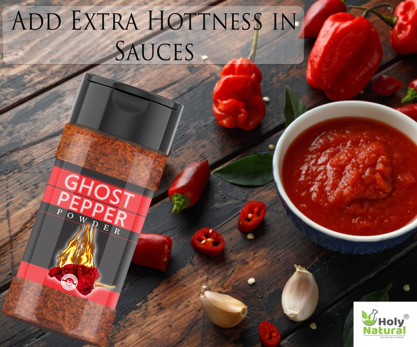 Holy Natural Ghost Pepper Powder - 100% Pure Smoked Chili Powder, 3.5 oz, Hottest & Spicy Flavor for Cooking