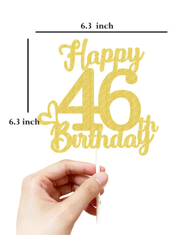 46 Birthday Cake Toppers-Gold Glitter, 46Th Cake Topper For Men,46 Cake Topper For Women, 46Th Birthday Decorations,46Th Birthda