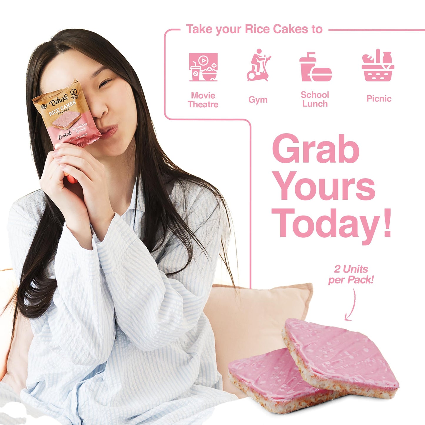 Deluxe & Bla Bla Rice Cakes 12 Pack - Whole Grain, Gluten-Free, Kosher, Low-Calorie Snack - Coated With Strawberry Yogurt - Heal