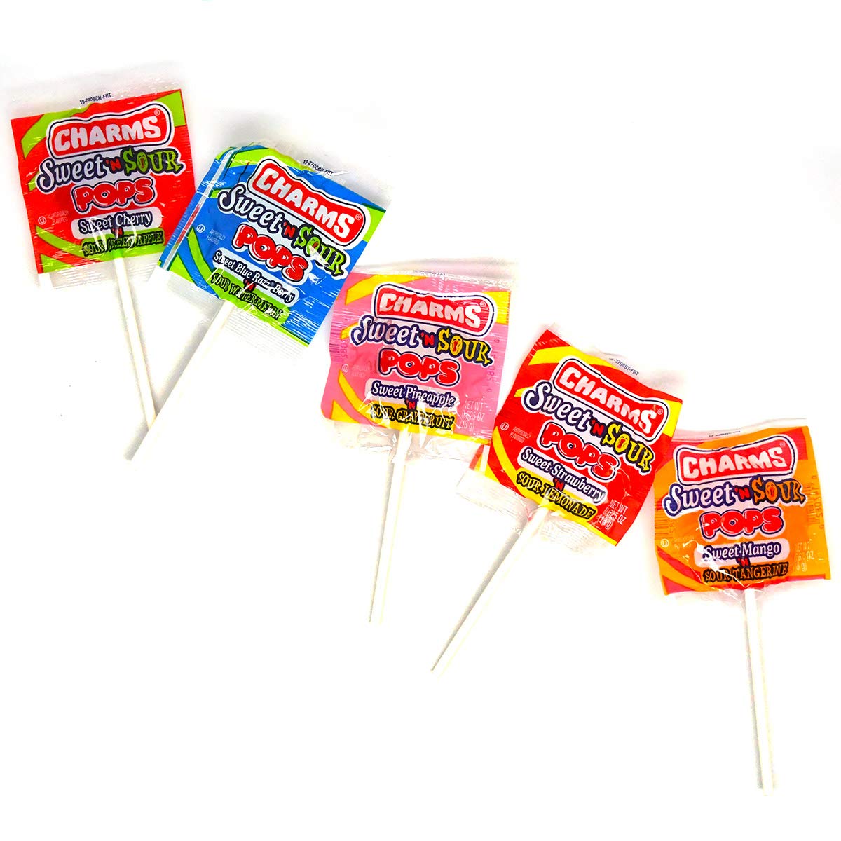 Charms Sweet And Sour Pops, In 5 Assorted Sweet/Sour Flavors, 0.6 Ounce (Pack Of 48)