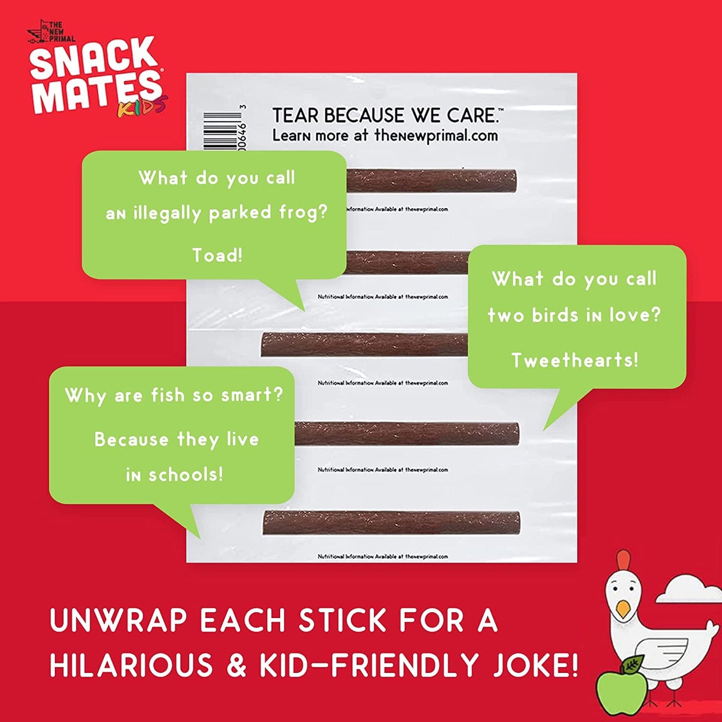 The New Primal Snack Mates, Chicken and Apple Stick - All Natural Chicken, High Protein and Low Sugar Kids Snack, Certified Pale