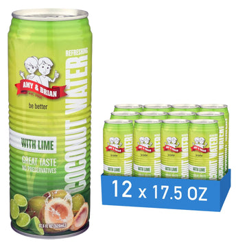 Amy & Brian Coconut Water, Can Lime, 17.5 Fl Oz (Pack of 12)