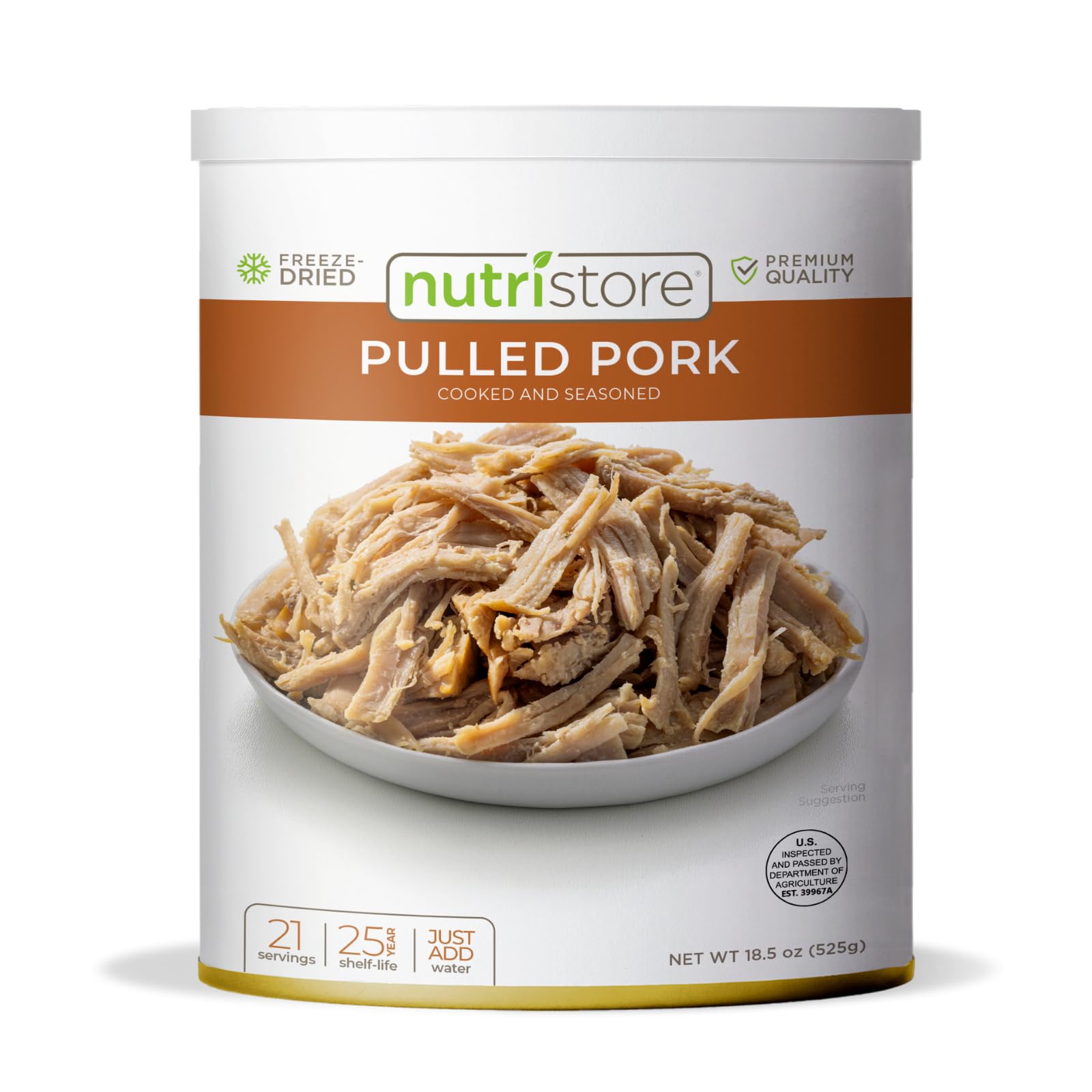 Nutristore Freeze Dried Pulled Pork | Pre-Cooked Shelf Stable Meat For Survival Emergency Food Supply, Meal Prep, And Backpackin