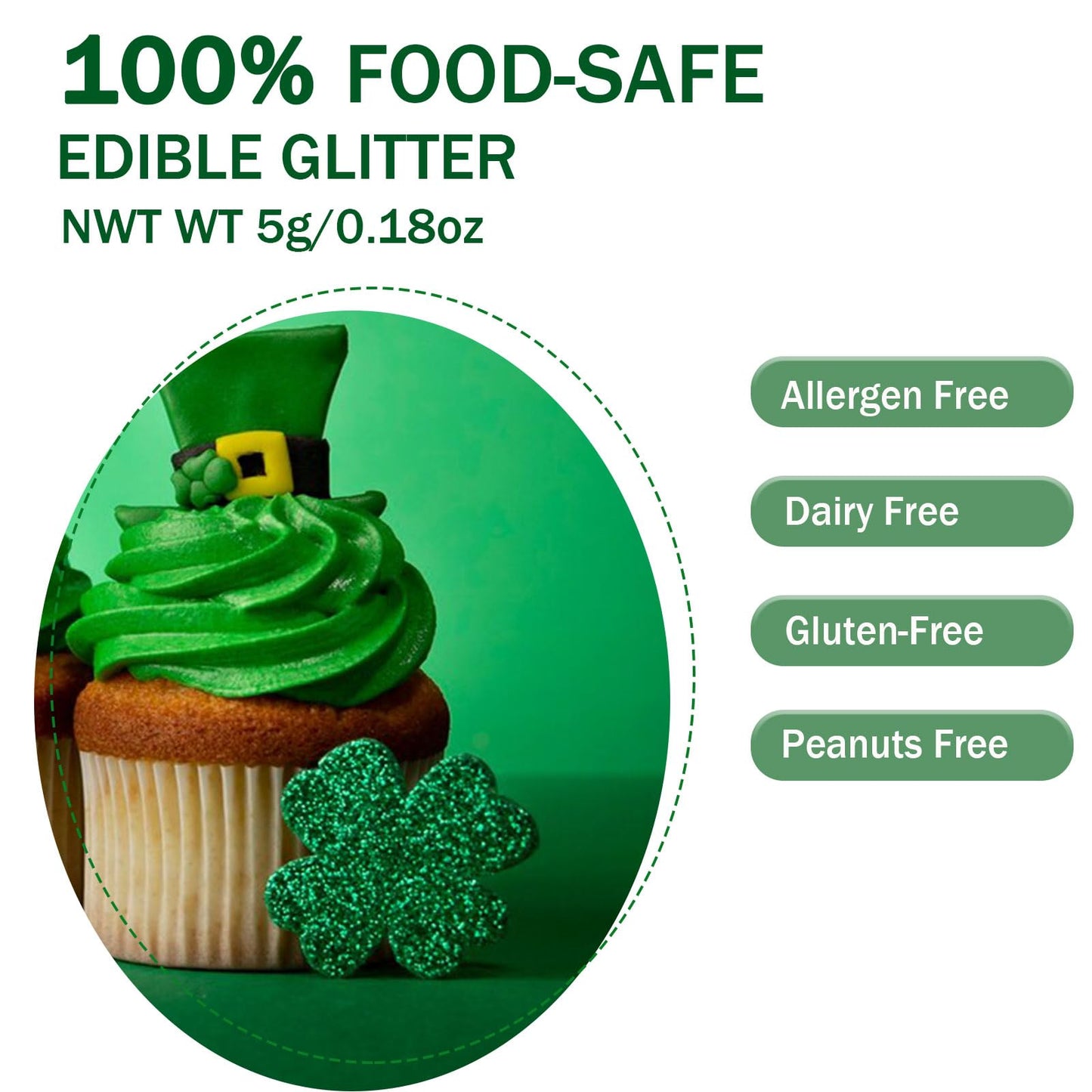 Colaele Green Edible Glitter Powder for Cakes & Drinks - 5g Food Grade Luster Dust, Metallic Sprinkle for Decorations