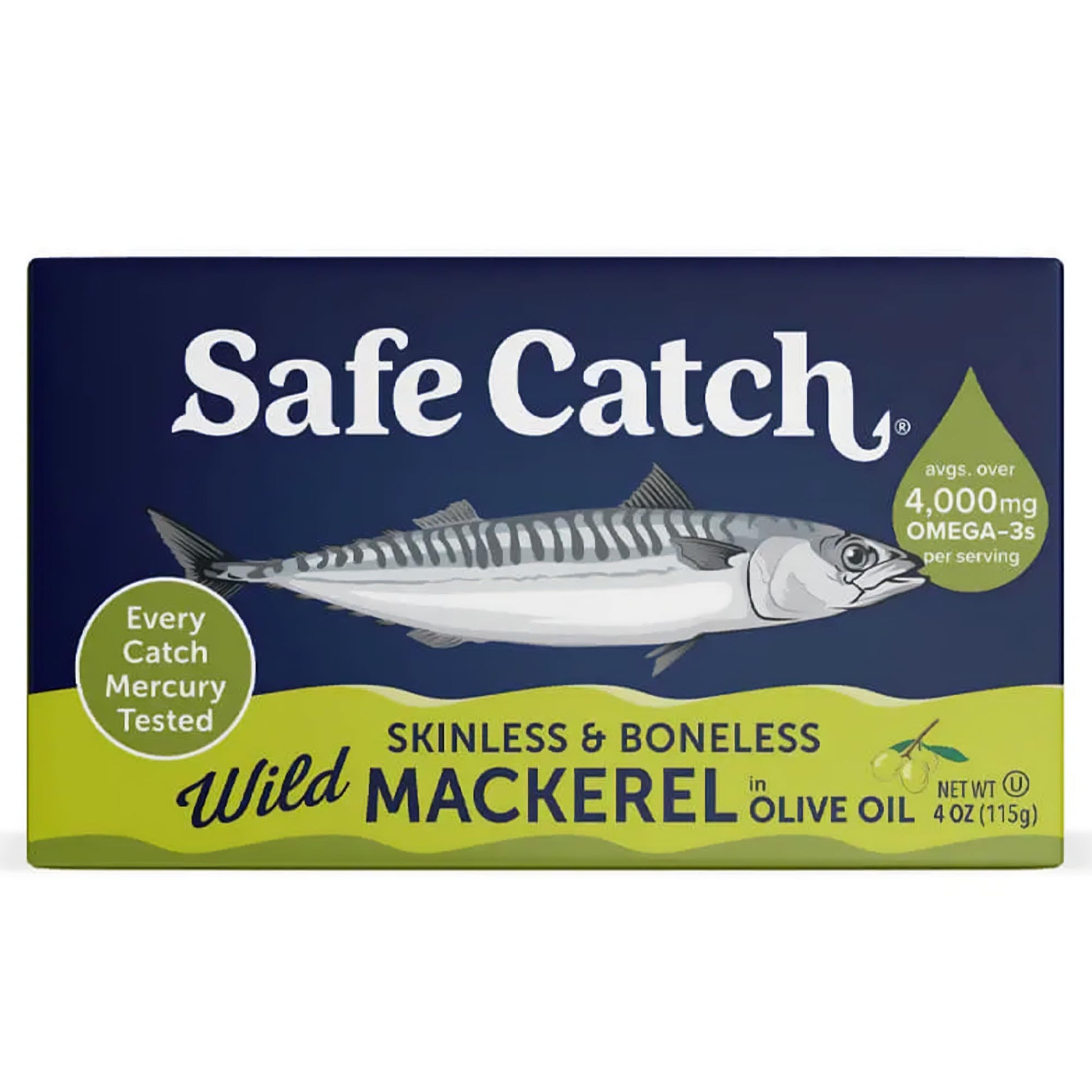 Safe Catch Wild Mackerel In Olive Oil, Skinless & Boneless, Non GMO, BPA Free, 4 Ounces (Pack Of 12)