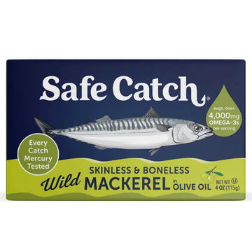 Safe Catch Wild Mackerel In Olive Oil, Skinless & Boneless, Non GMO, BPA Free, 4 Ounces (Pack Of 12)