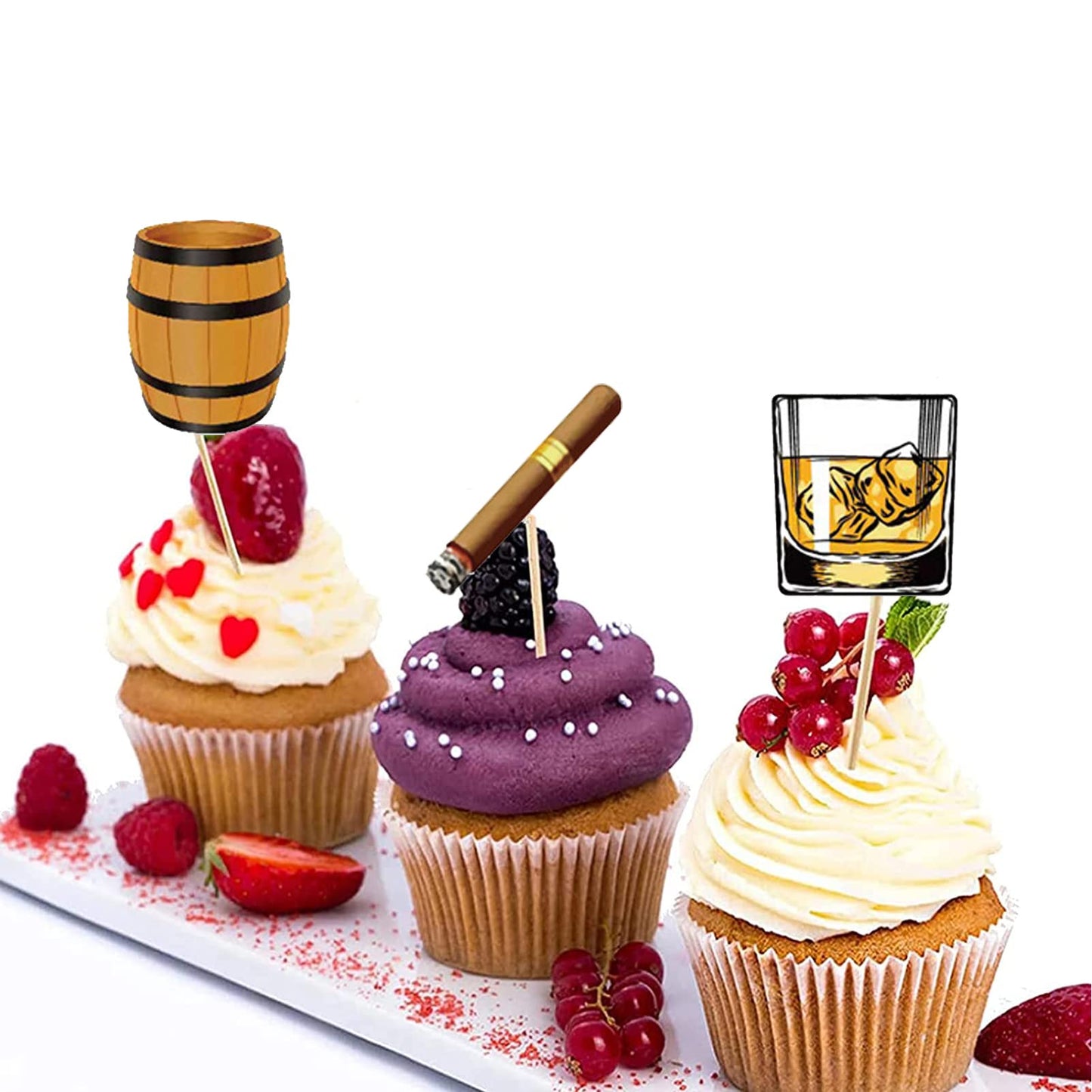 CZolden spirit-inspired flavor Cupcake Toppers, 48 Pieces, Aged to Perfection, Paper, 0.2 x 0.5 inches, Black, Model LU-WhiskyChaPai-