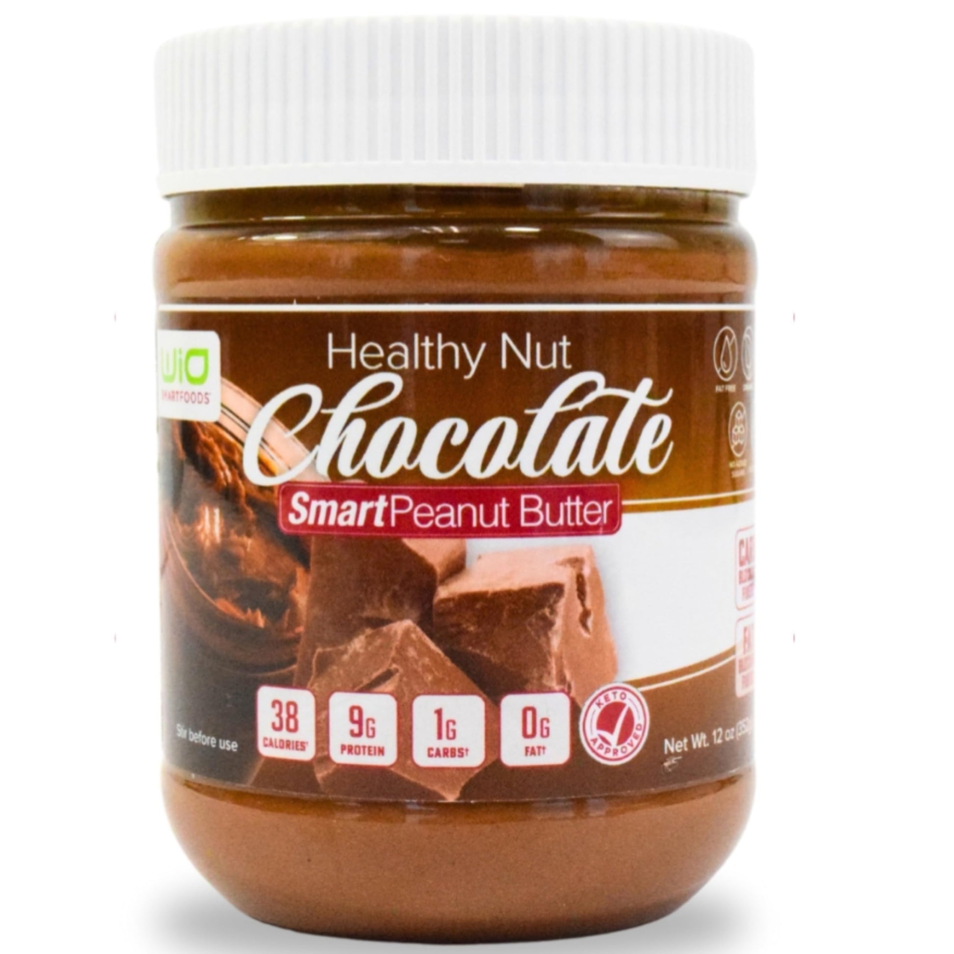 Wio Smartfoods Peanut Butter  48-Oz  Healthy Chocolate Peanut Butter  Low-Carb  Keto-Friendly  Sugar-Free (4 Jars  12 Oz Each)