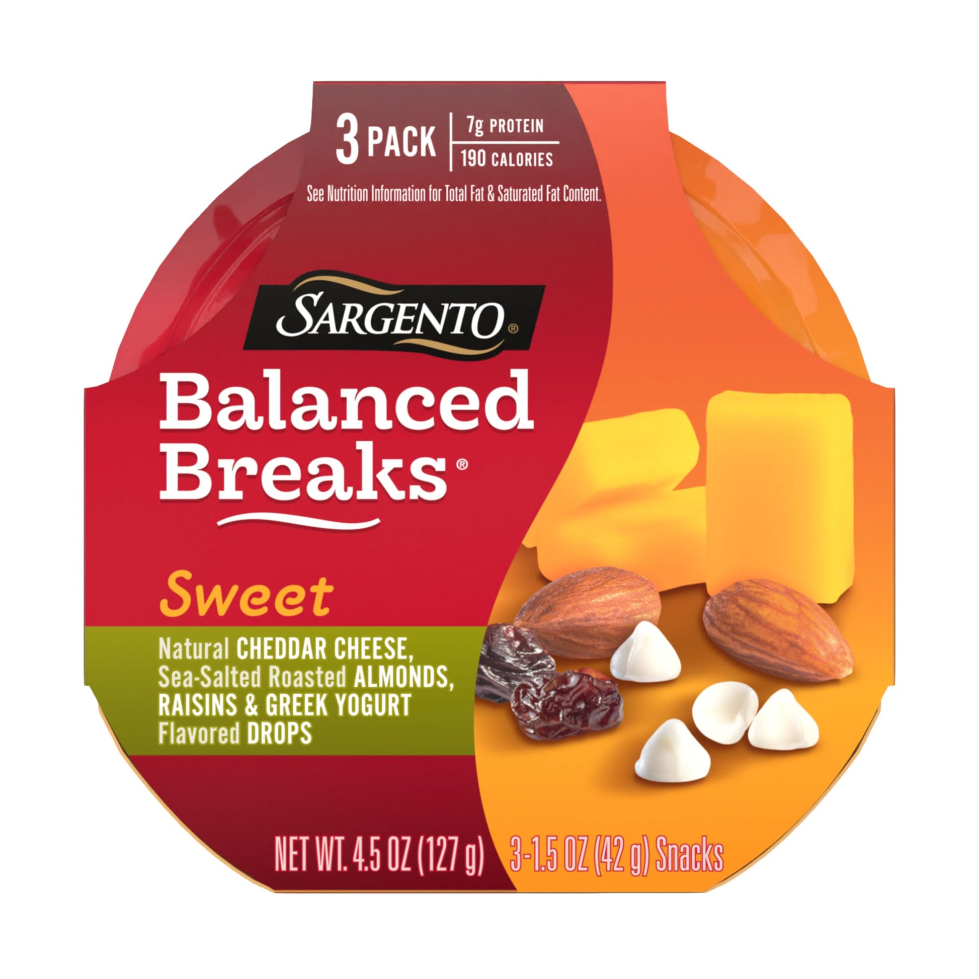Sargento Sweet Balanced Breaks Natural Cheddar Cheese, Sea-Salted Roasted Almonds, Raisins and Greek Yogurt Flavored Drops Snack