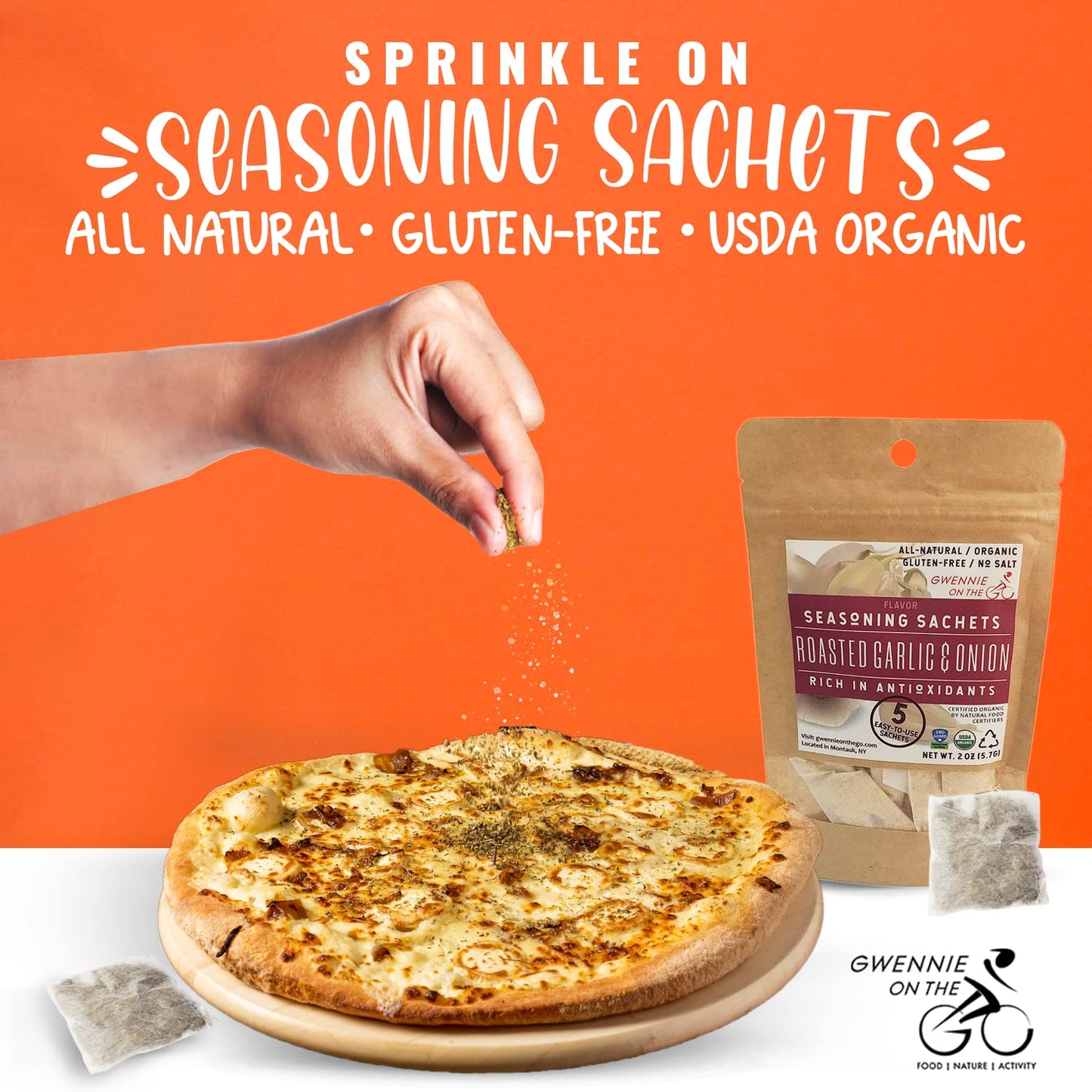 Gwennie On The Go - Seasoning Sachets | Roasted Garlic & Onion | Certified Organic | Fresh, Gluten- Free | Resealable Pouch | Se