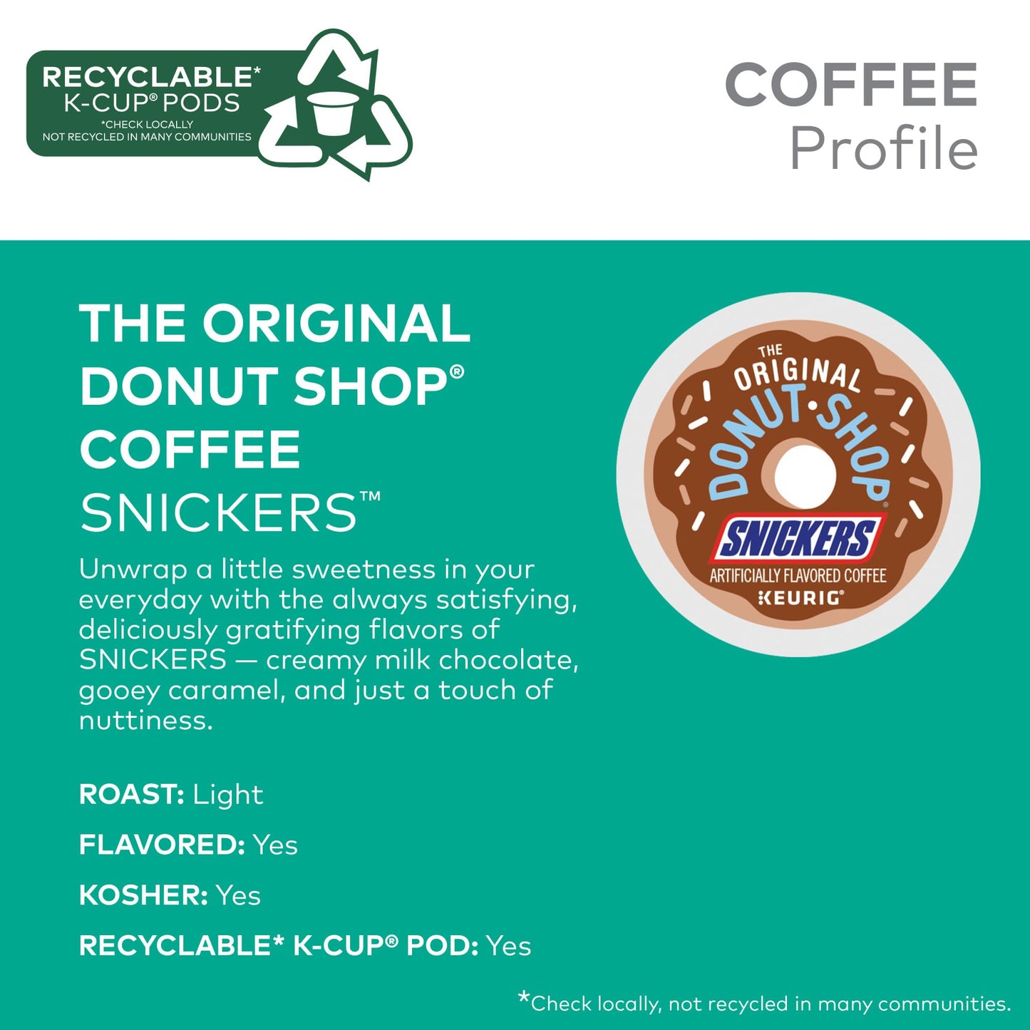 The Original Donut Shop Snickers Coffee, Keurig Single Serve K-Cup Pods, Flavored Coffee, 96 Count (4 Packs Of 24)