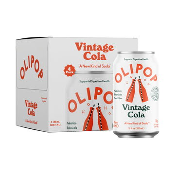 OLIPOP Prebiotic Soda Pop  Vintage Cola  Prebiotics  Botanicals  Plant Fiber  12 fl oz (4 Cans)