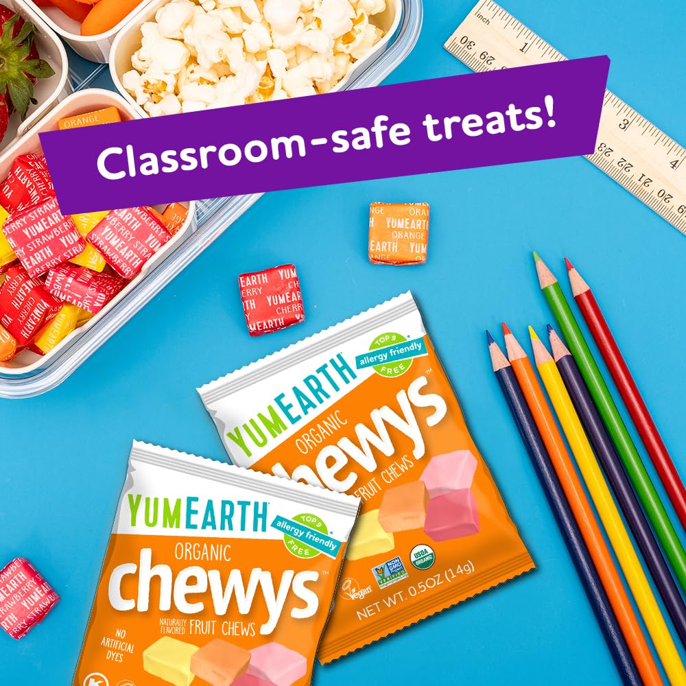YumEarth Organic Chewys Fruit Flavored Candy Chews - Allergy Friendly  Gluten Free  Non-GMO  Vegan  No Artificial Dyes - Assorted Flavors 35ct Bulk Bag