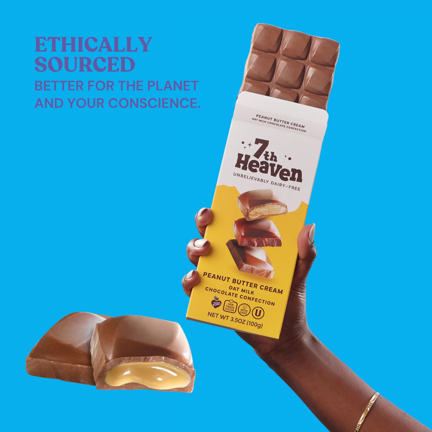 7Th Heaven Vegan Peanut Butter Cream Oat Milk Chocolate Bar, Plant Based Dairy Free Chocolate With Peanut Butter Filling, Fair T