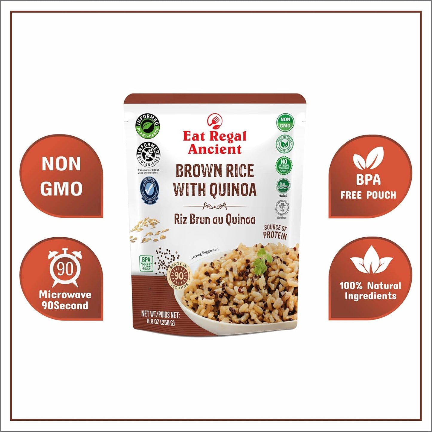 Eat Regal Ready to Eat Brown Rice with Quinoa Pack of 6, 8.8 Ounce | Microwaveable Ready to Heat | Easy Dinner Side | Healthy Si