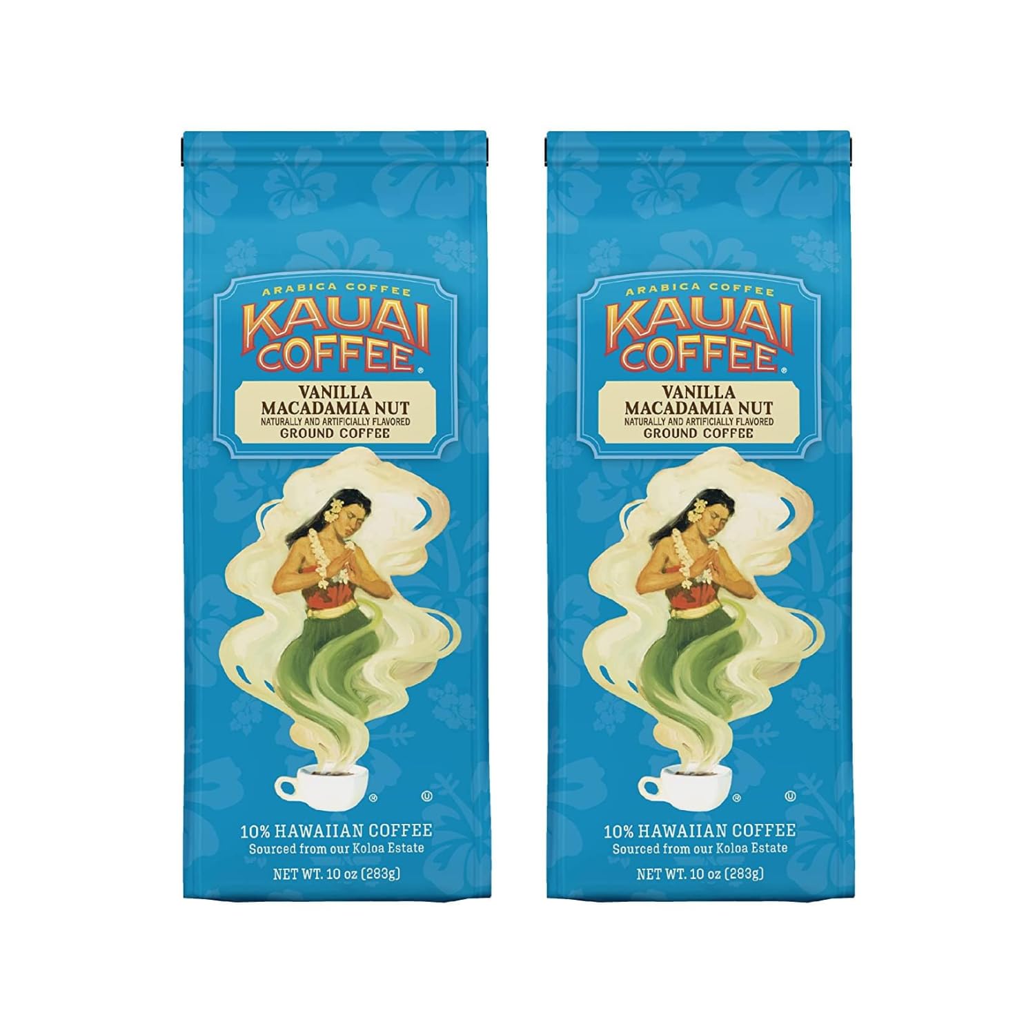 Kauai Coffee, Vanilla Macadamia Nut, Ground Coffee, 10oz Bag (Pack of 2)