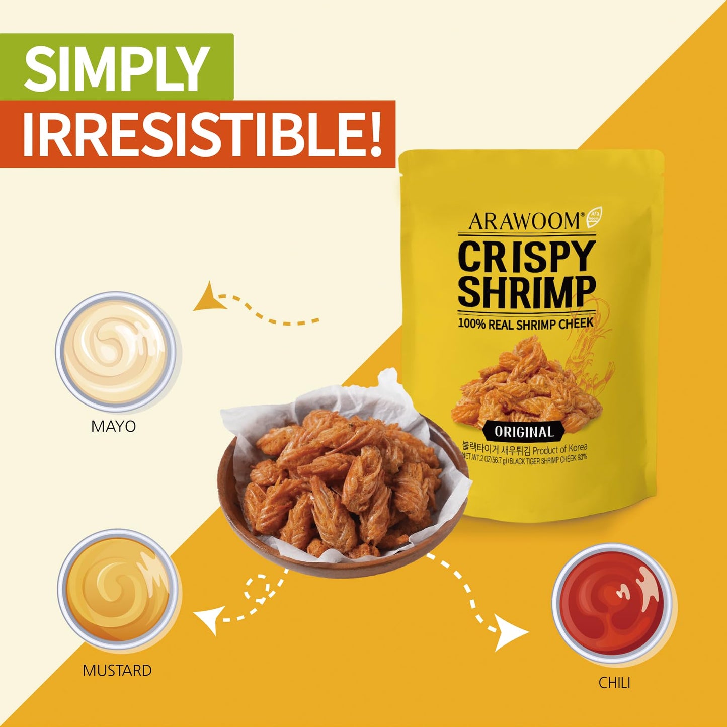 Arawoom - Real Crispy Shrimp Cheek Snack - 100% Real Black Tiger Shrimp [2 Ounce (Pack Of 3)] - Original Flavors - Crunchy Treat