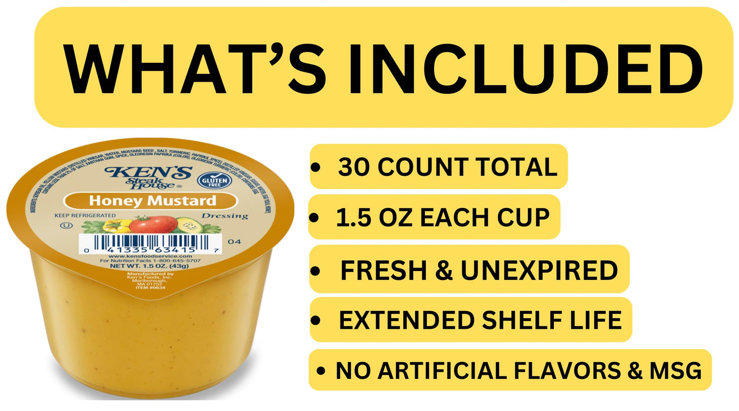 30 Count | Salad Dressing Dipping Sauce Portion Cups | Single Serve Packets (Honey Mustard)