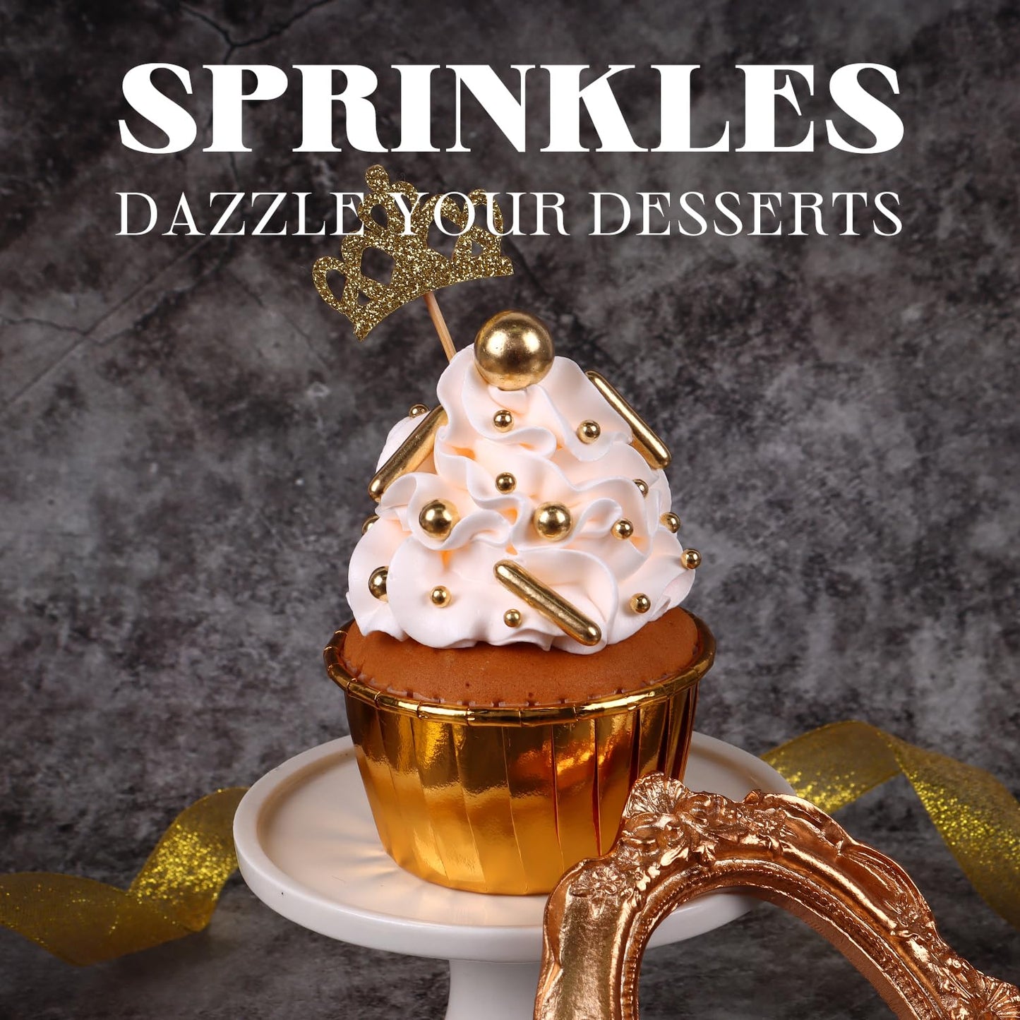 Gold Sprinkles For Cake Decorating, Gold Pearl Sugar Cupcake, Cookies, Ice Cream Toppings, 3.5 Ounces Cake Decorationss Baking,