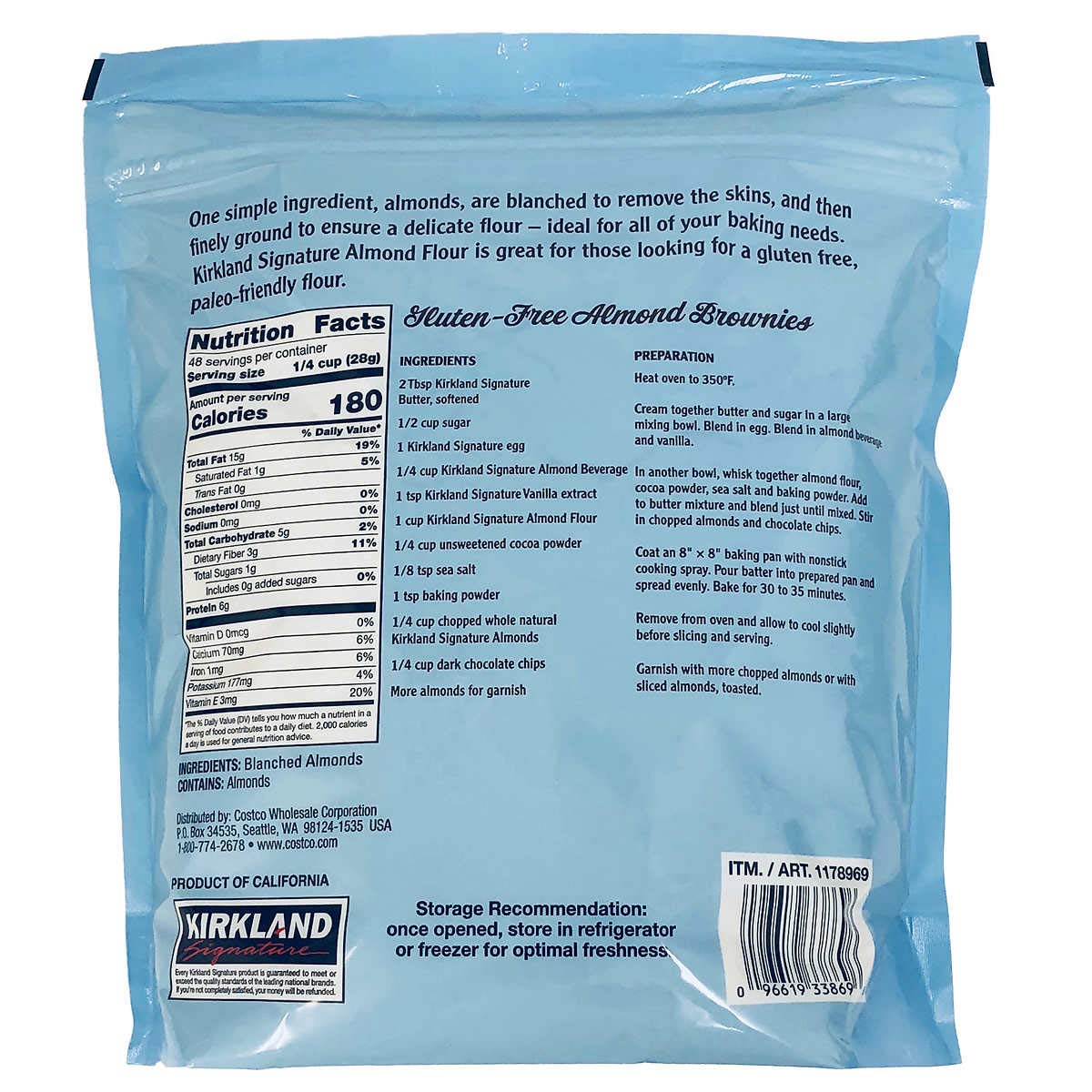 Kirkland Signature Almond Flour Blanched Superfine Grind California, 1.36 Kg (Pack Of 1)