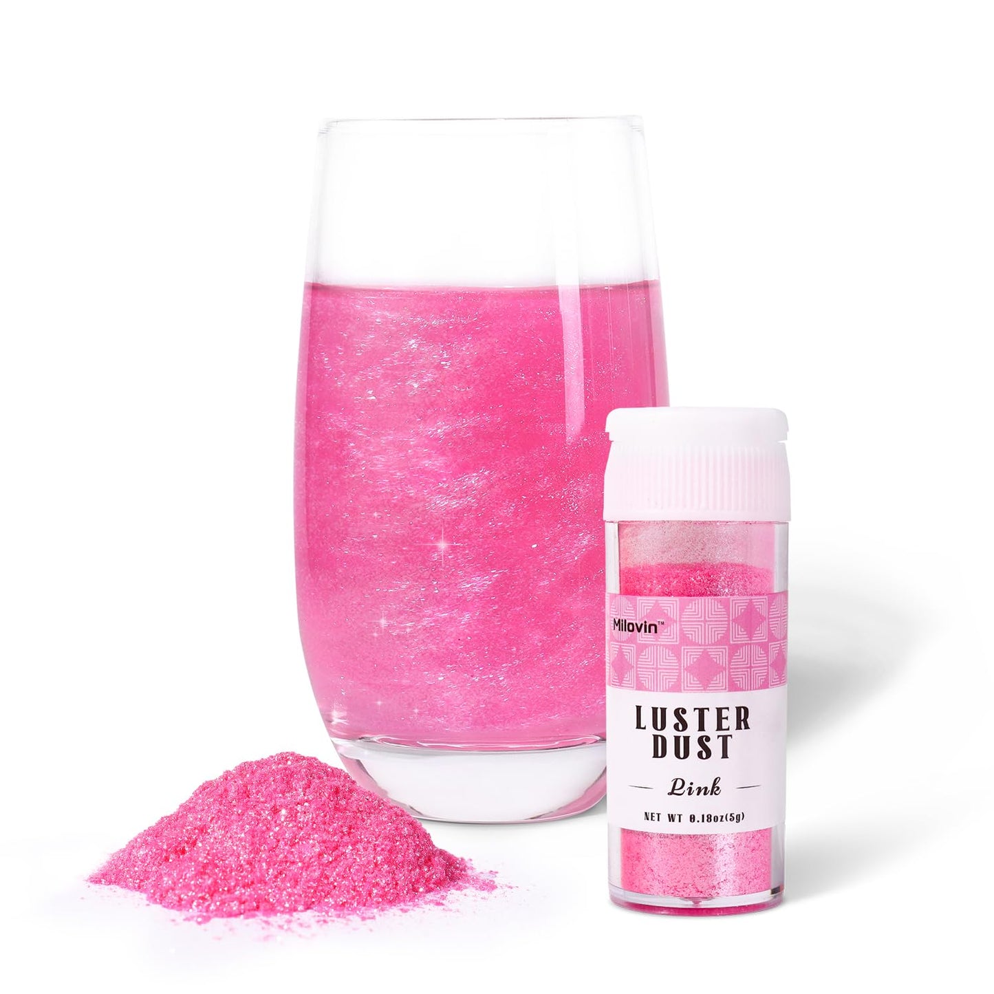 Pink Edible Glitter for Cocktails, Luster Dust Edible 5g Glitter for Cakes, Baking, Cupcakes, Chocolate, Macaron, Strawberries, 